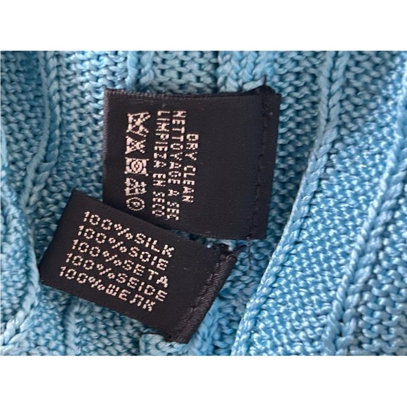 Ralph Lauren Black Label aqua turquoise 100% Silk Cable Knit Sweater Sz Small - Picture 9 of 12